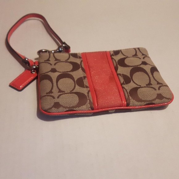 Coach Monogram + Coral Triming Small Wristlet / Wallet / Clutch​​​ - Picture 2 of 8